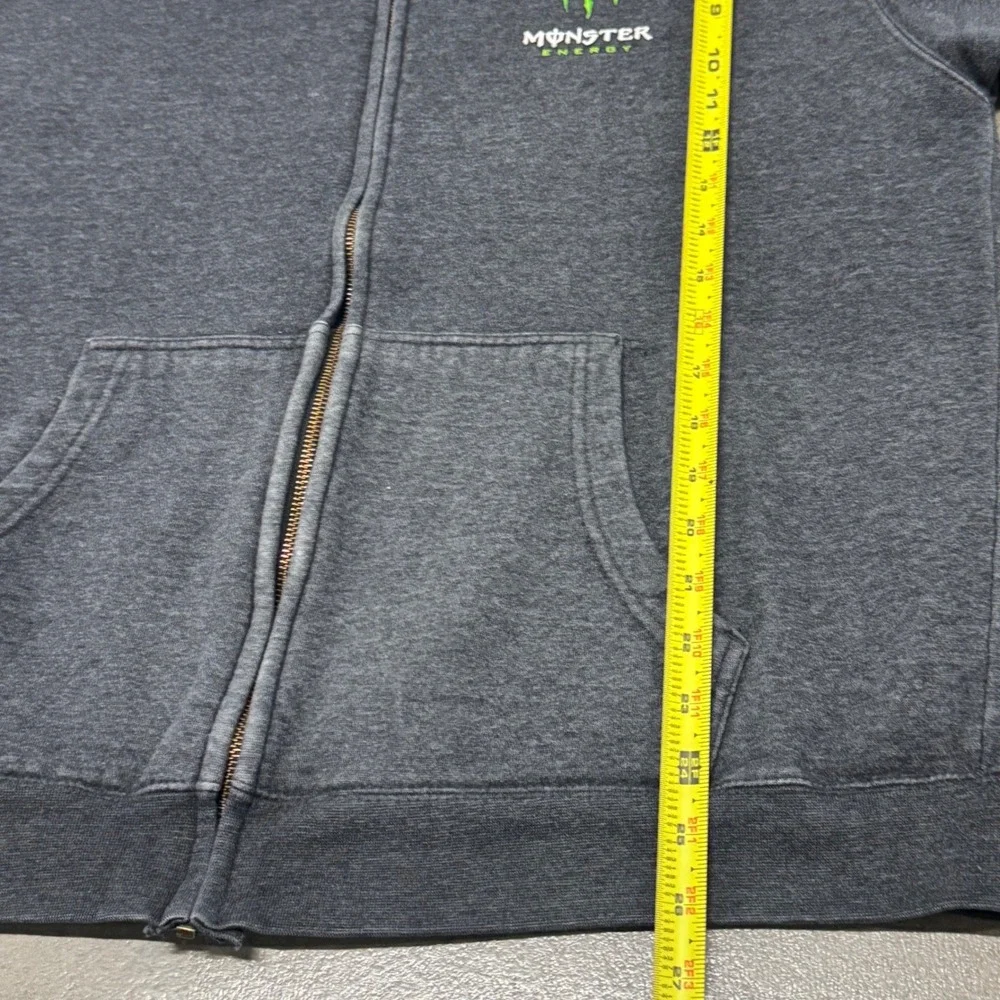 Monster Energy Zip Up Hoodie Charcoal Gray Embroidered Logo Racing Mens M